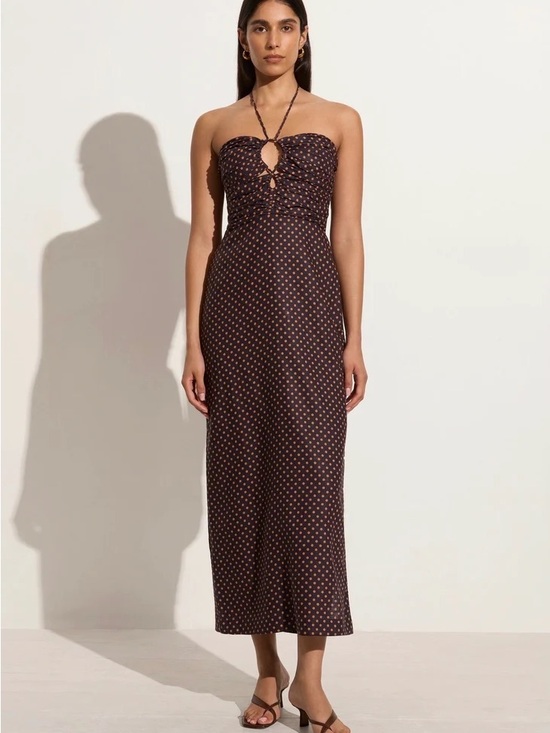 Faithfull the Brand Dresses & Skirts - Faithfull the Brand Brown Polka Dot Strapless Midi Dress